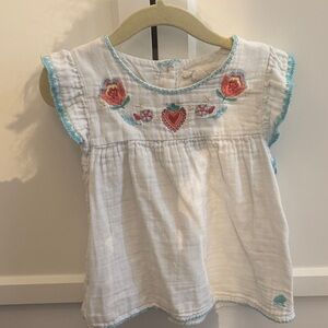 Floral Embroidered White Kids Blouse